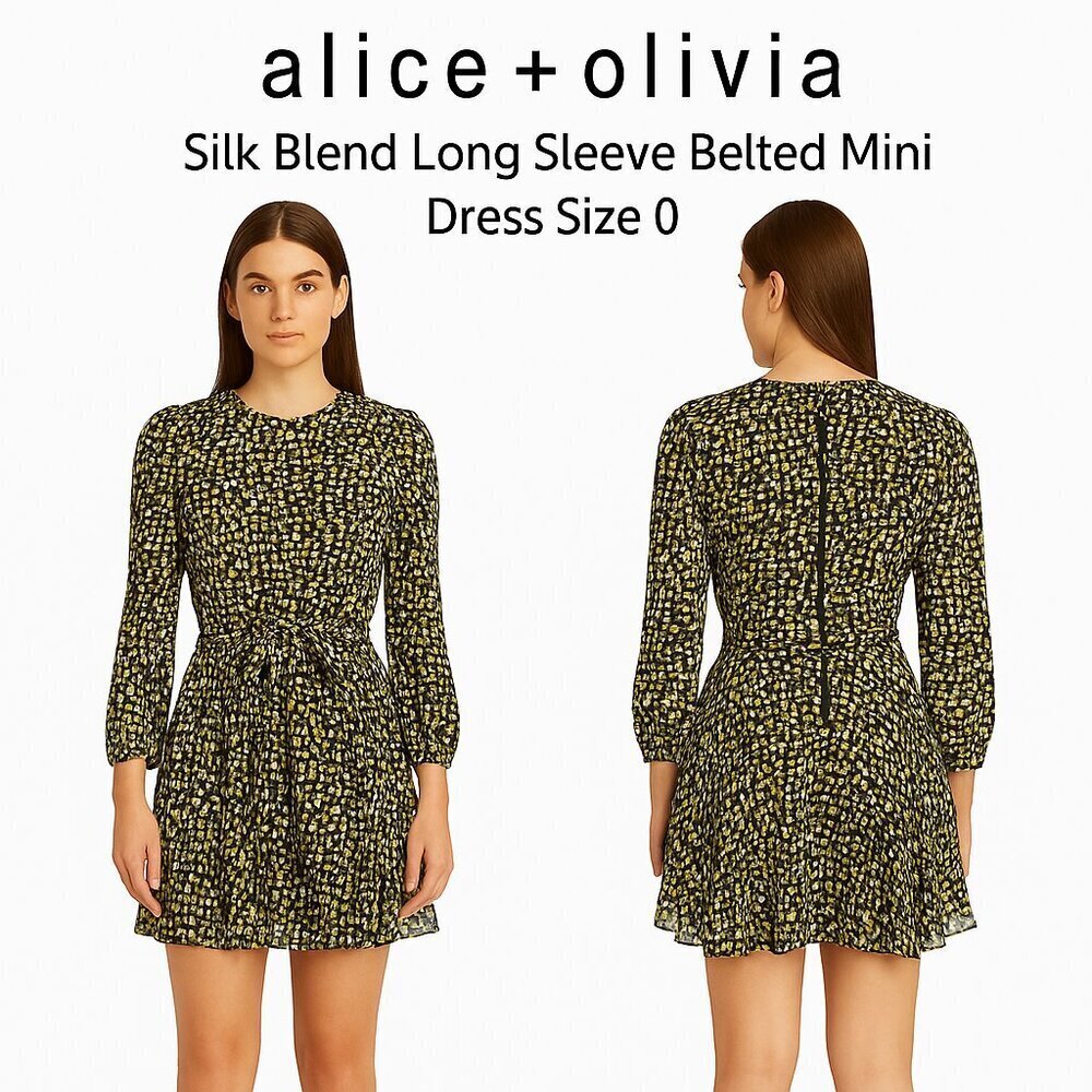 Alice + Olivia Silk Blend Long Sleeve Belted Mini Dress Size 0